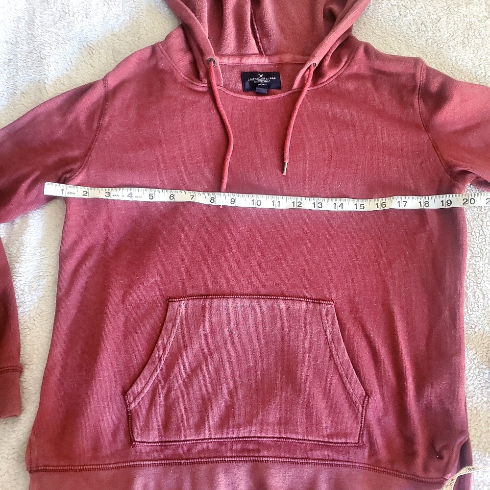 AMERICAN EAGLE Hoodie Burgundy Boho Washed Out Preppy - Picture 6 of 6